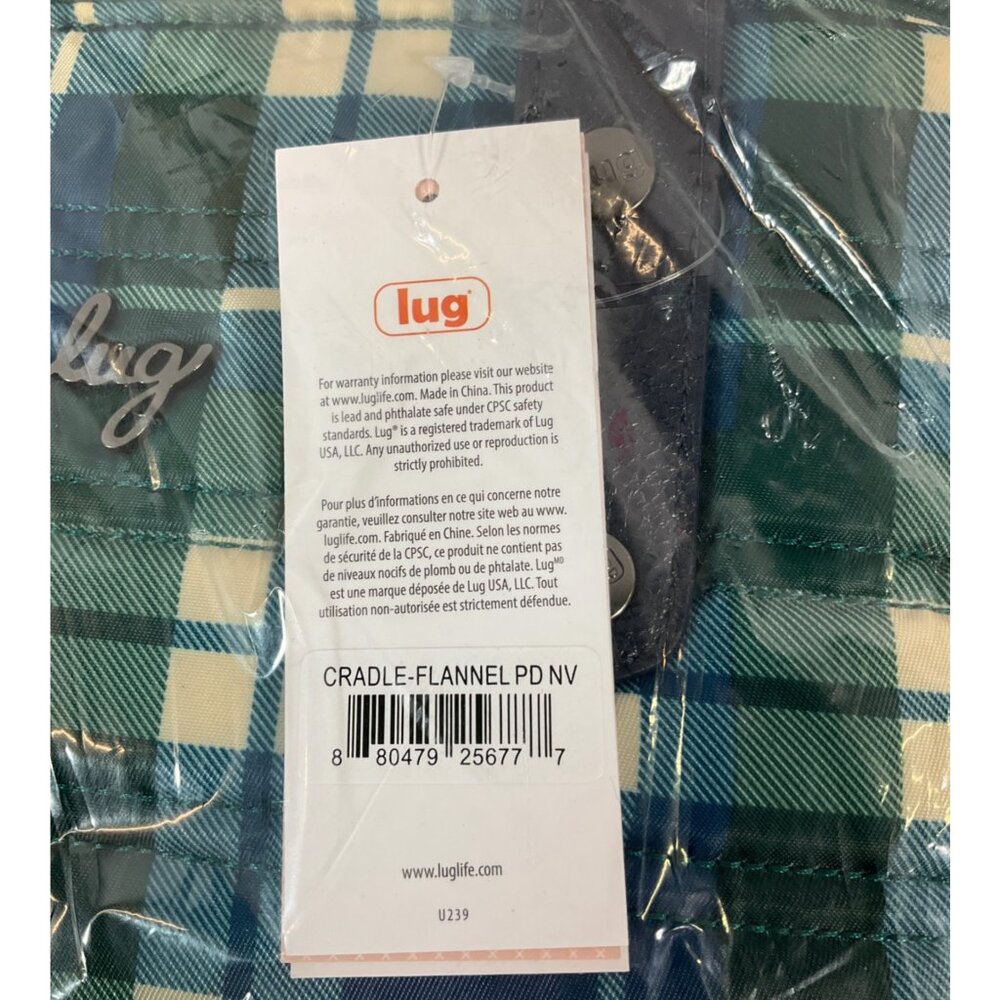 Lug Navy Blue Plaid Flannel Wine Tote with Removable Divider, Safe for Use